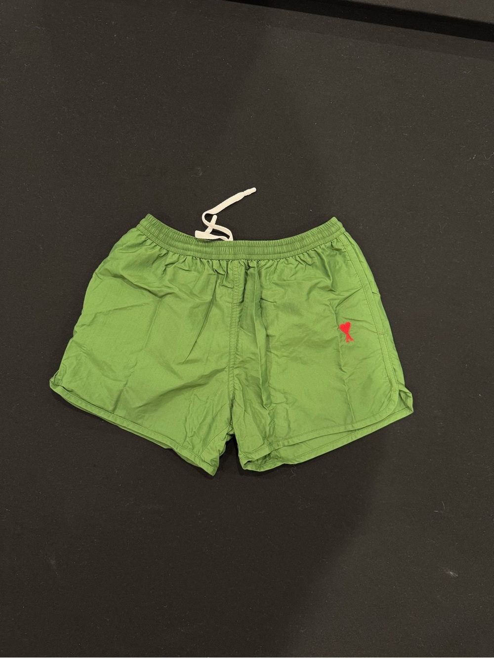 Ami Green Drawstring Swim Shorts with Red Logo